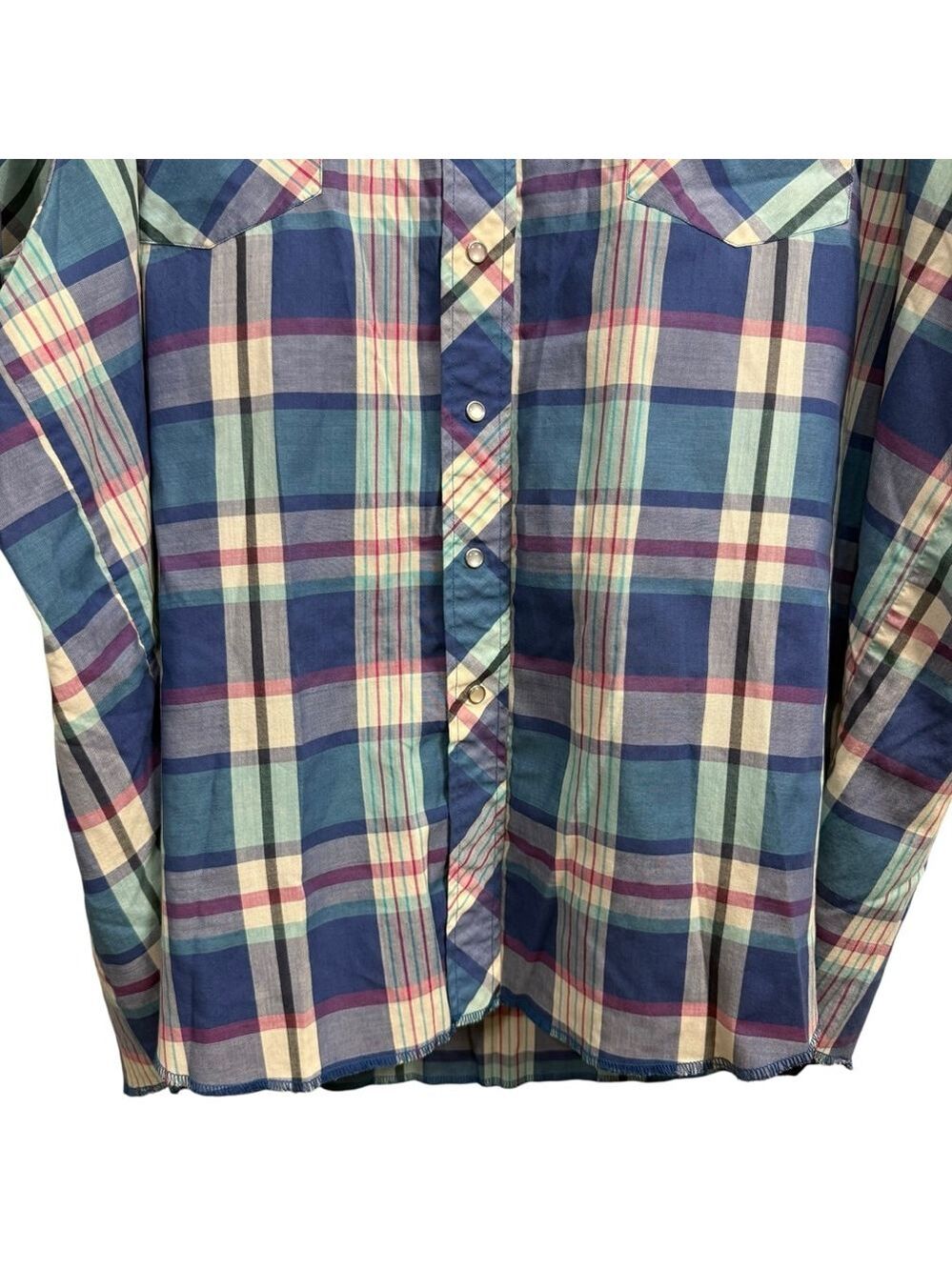 Vintage Y2K Big Man Wrangler Pearl Snap Plaid Western Shirt Size 3X Blue - Picture 3 of 8